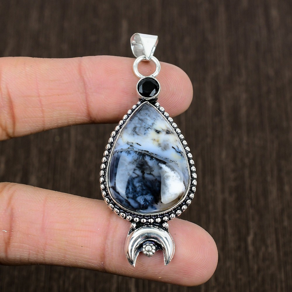 Drop Pendant Dendrite Opal Gemstone 925 Starling Silver Jewelry For Gift KF145