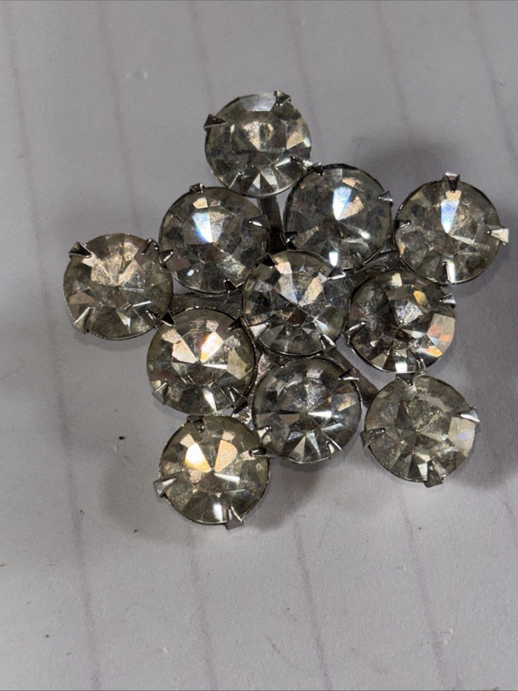 Vintage Large Rhinestone Snowflake  Silver Tone Brooch Pin