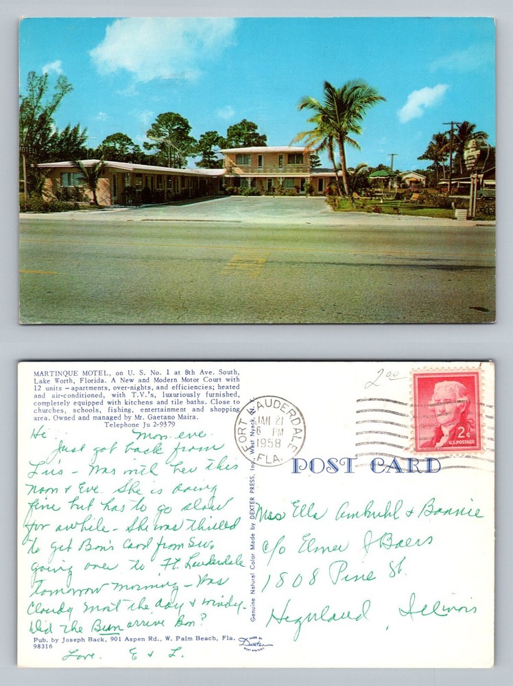 Lake Worth, FL-Florida, Martinique Motel Motor Court Vintage c1958 Postcard