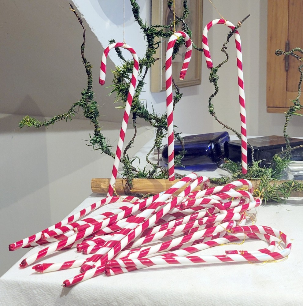 21 Vintage  plastic Red & White striped Candy Cane Christmas  Tree Ornaments