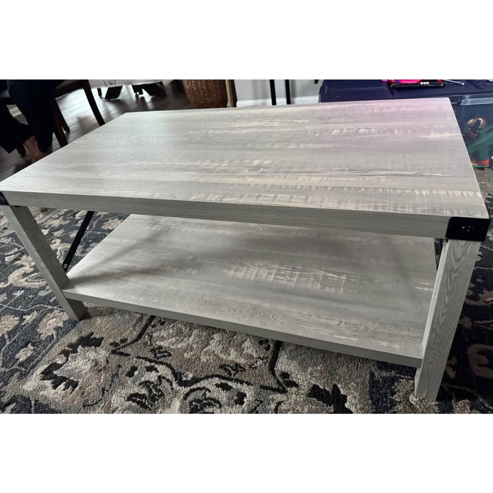 Walker Edison Sedalia Modern Farmhouse Metal X Coffee Table Stone Grey