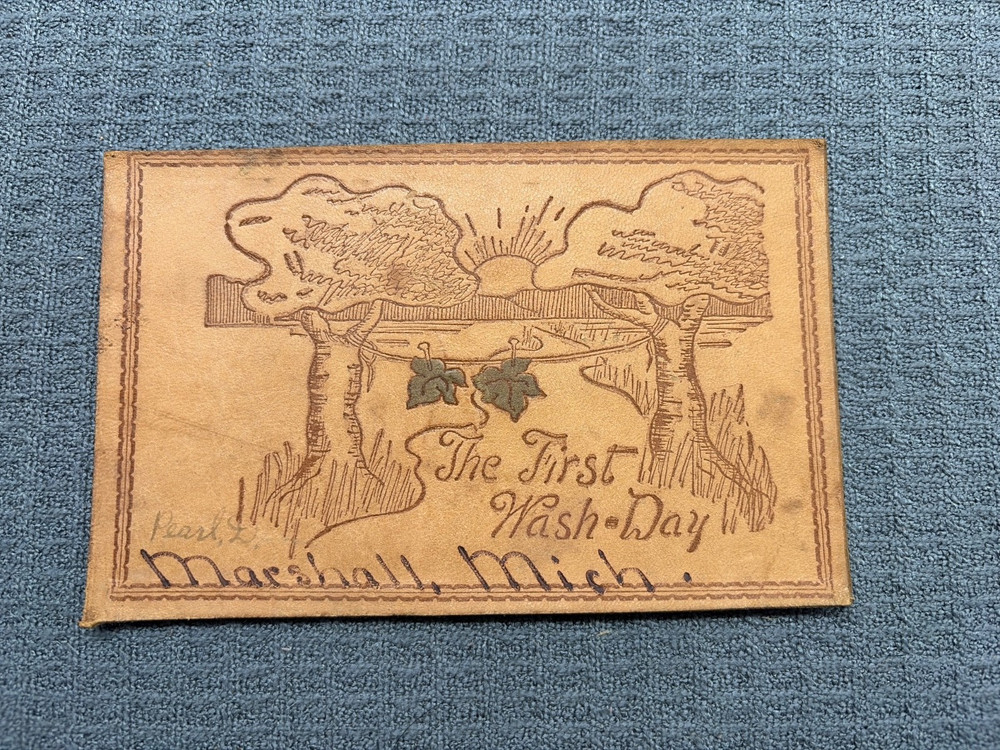 Vintage Leather Novelty Postcard - The First Wash Day