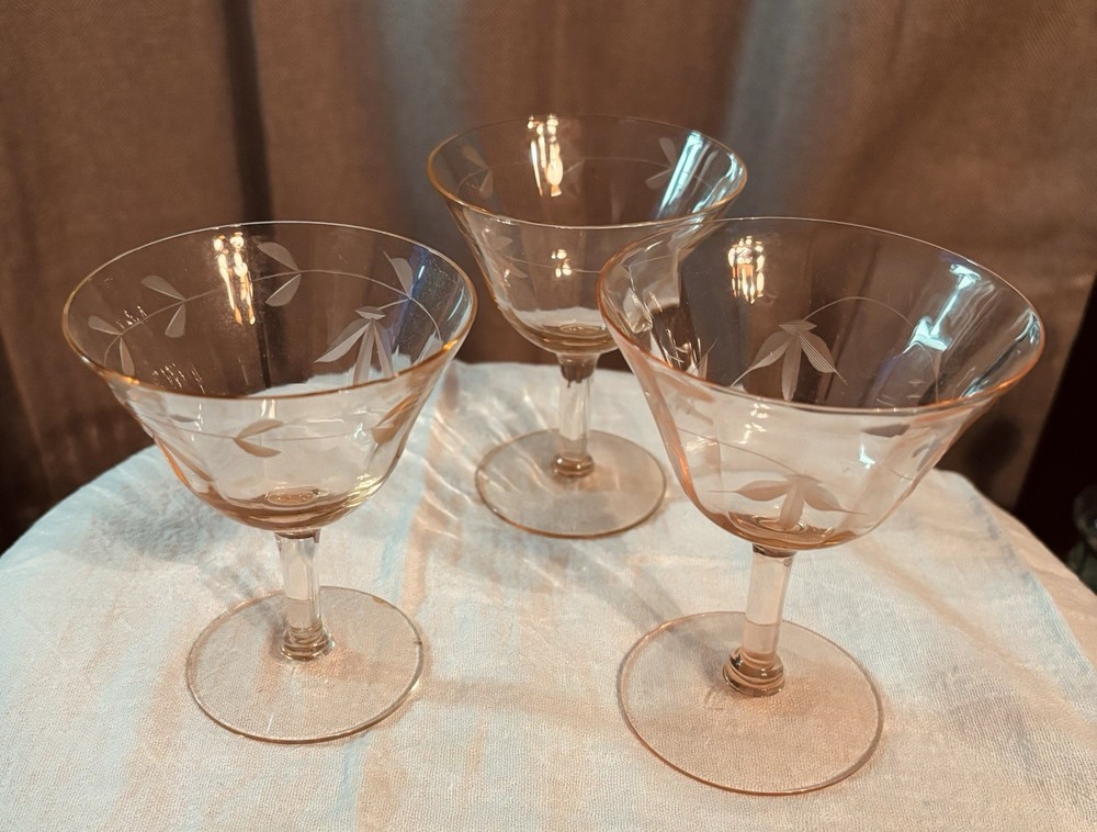 Vintage Pink Depression Glass Goblets 3pc