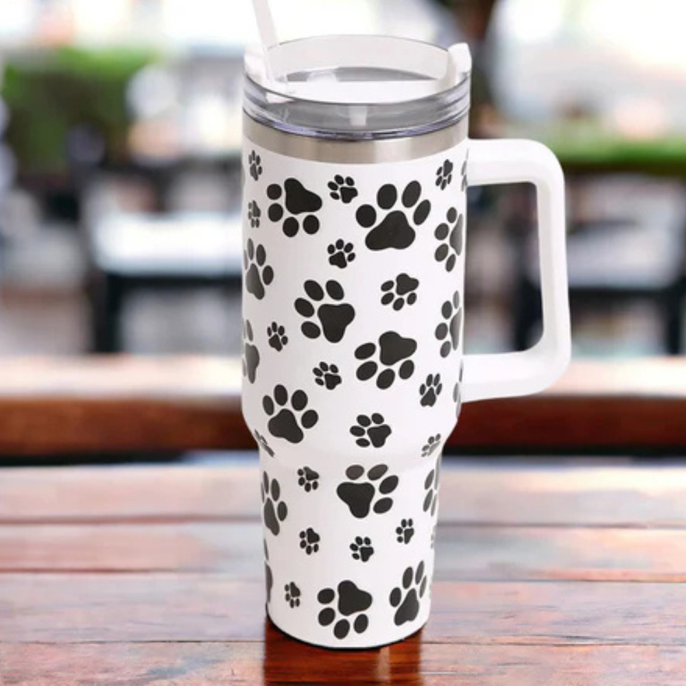 40oz Stainless Steel Insulated Tumbler with Dog Paw Print – Travel Mug