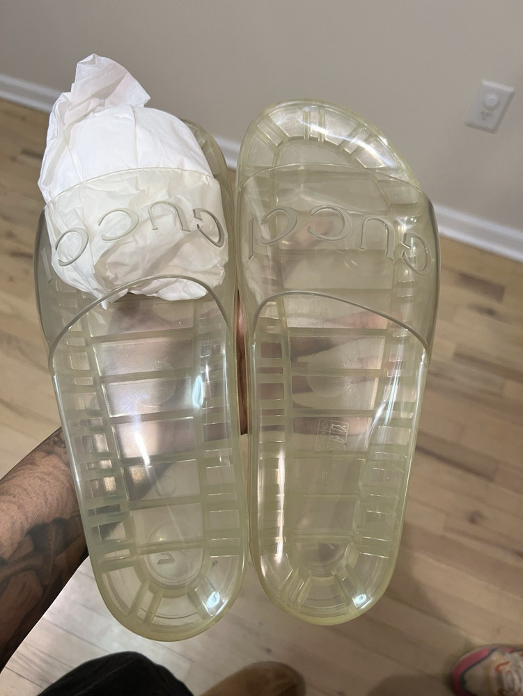Gucci Clear Rubber Slide Sandals Logo Slip-On Open Toe Men's US 10