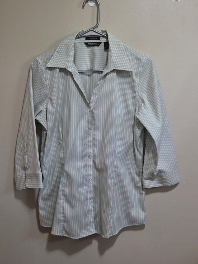 Eddie Bauer Stretch Wrinkle Resistant Women's Med Button-up Shirt, 3/4 Sleeves