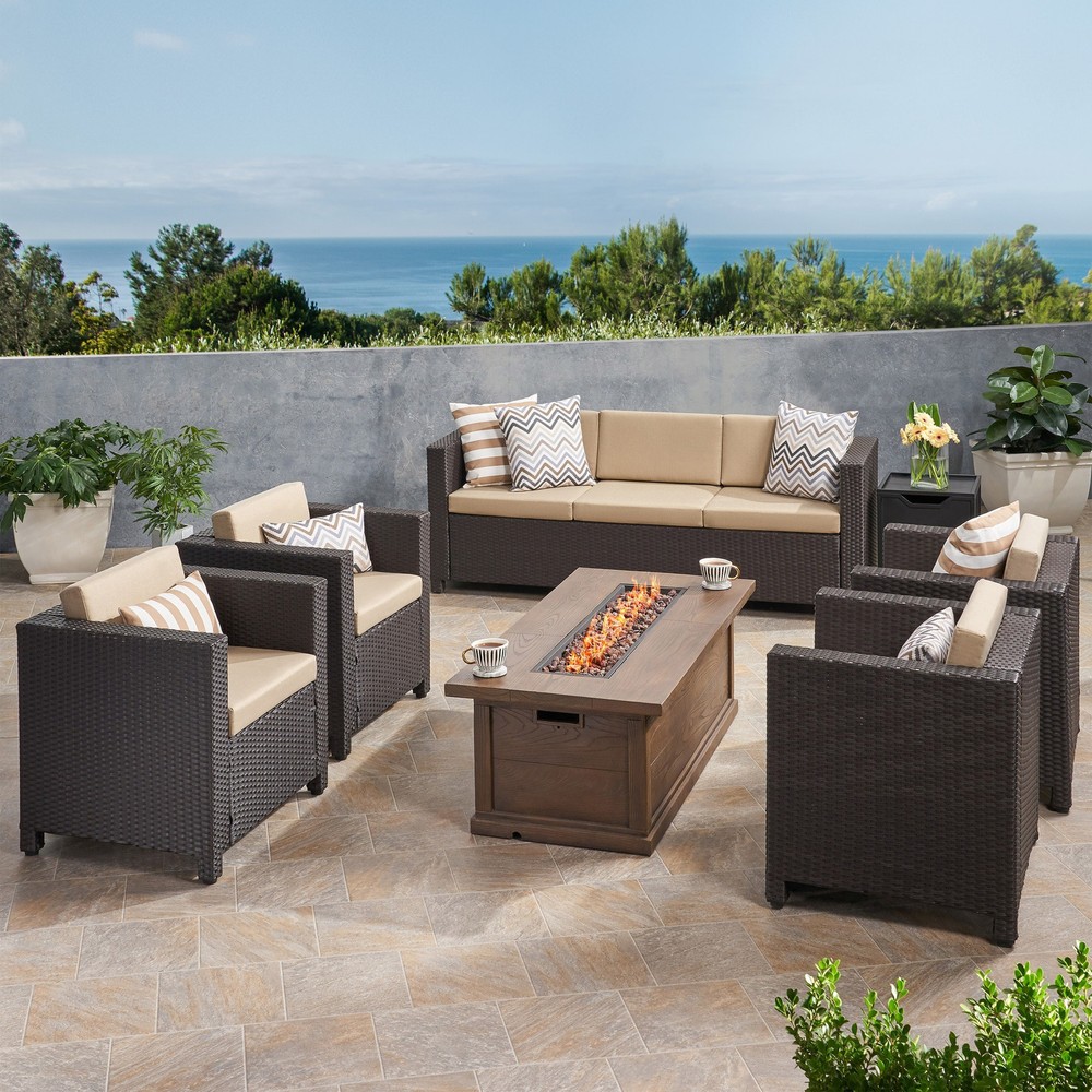 Gastman Outdoor 7-Seater Wicker Fire Pit Chat Set