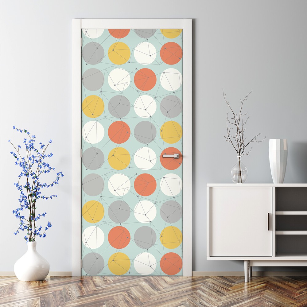 Modern geometric bubble-free door sticker in red and purple self-adhesive decal