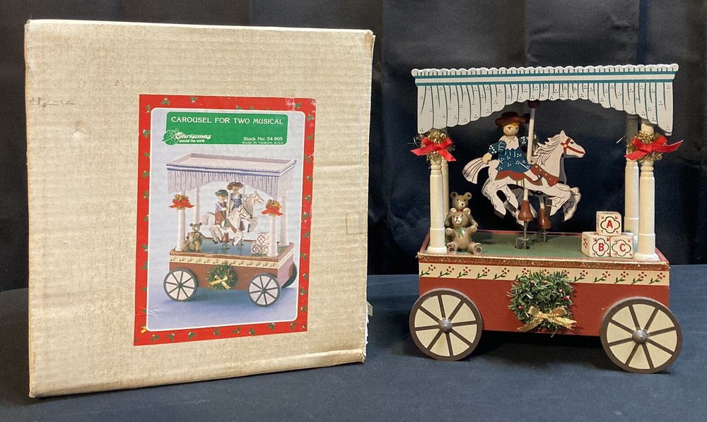 Musical Wooden Box 9” Carousel for Two Christmas Around the World