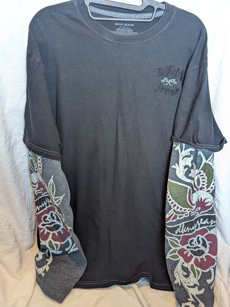 DKNY Men's Long Sleeve T-Shirt Size XXL Black With Arm Design