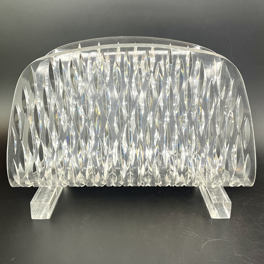 RARE Vtg Clear Diamond Lucite Acrylic Magazine Holder Rack Caddy MCM Retro