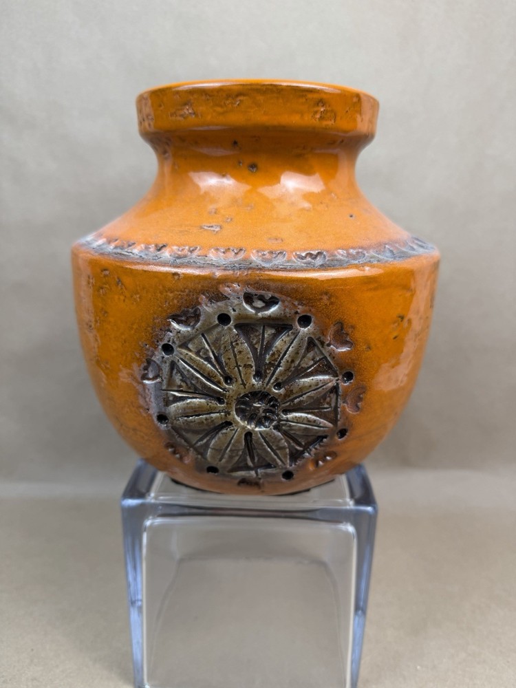 Bitossi Aldo Londi Pottery Vase Orange Siviglia MCM Signed