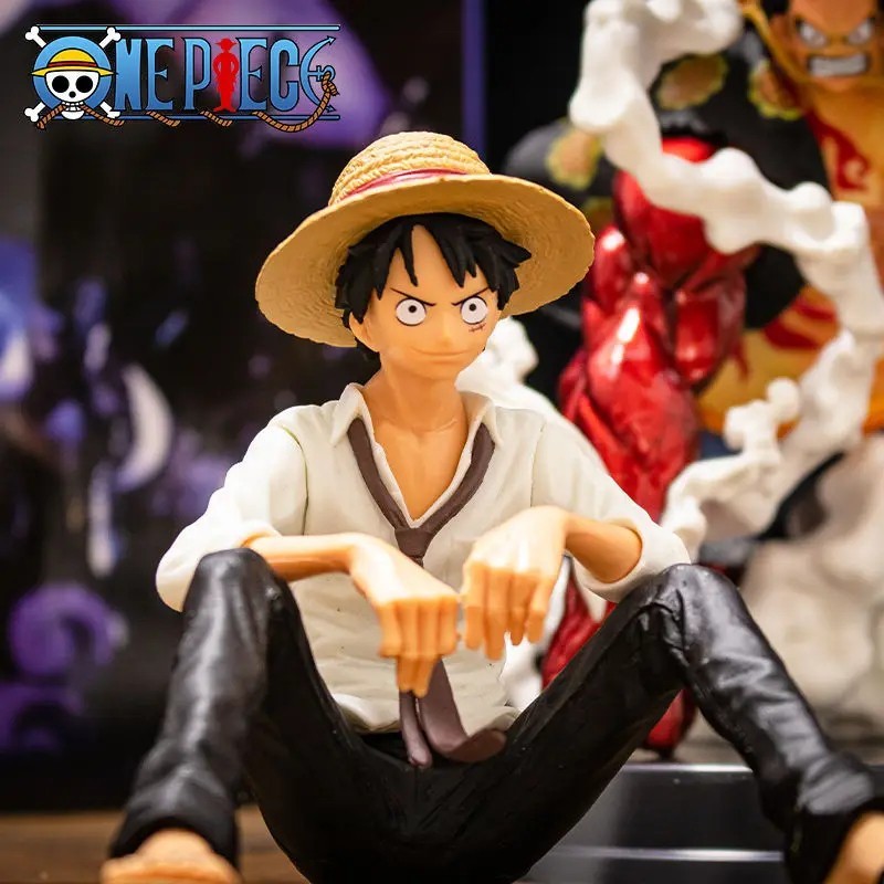 12cm One Piece Luffy Sitting Figure Anime PVC Statue Collectible Model Toy