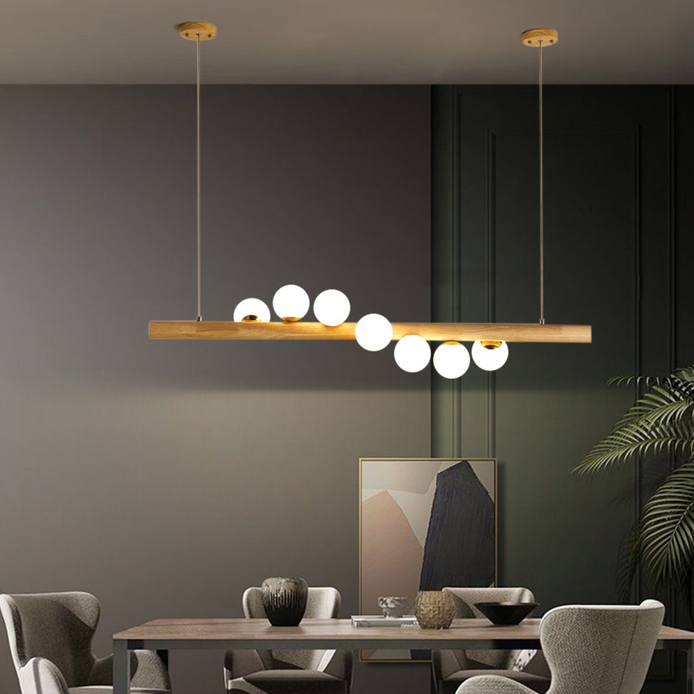 Modern 7-Light Linear Glass Bubble Chandelier for Kitchen Island