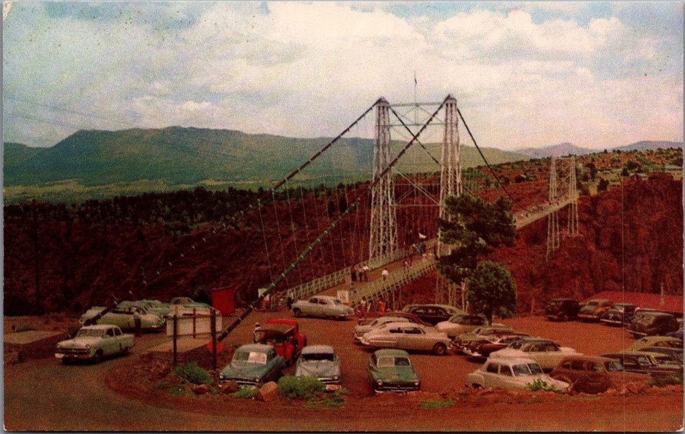 Royal Gorge Suspension Bridge Canon City CO Vintage Cars Postcard 1950s
