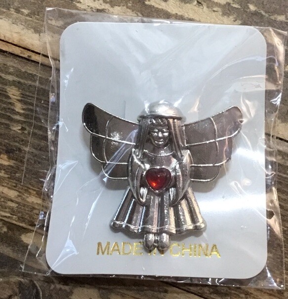 Metal Angel Holding Red Heart Lapel Pin 1-3/8” X 1-1/4” Christmas Accent-image
