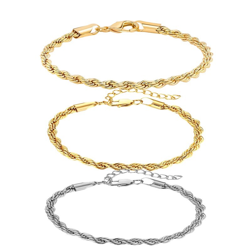 925 Silver Twisted Rope Chain Bracelet Unisex Adjustable Bracelet 3mm 5mm