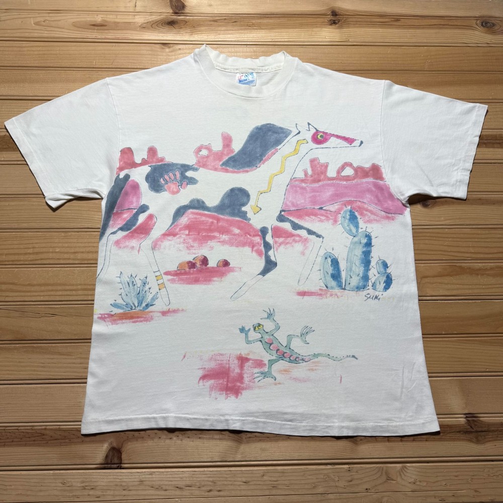 Vintage 90s Hanes Suki Southwestern Art Horse Lizard Hand Painted T-Shirt Large