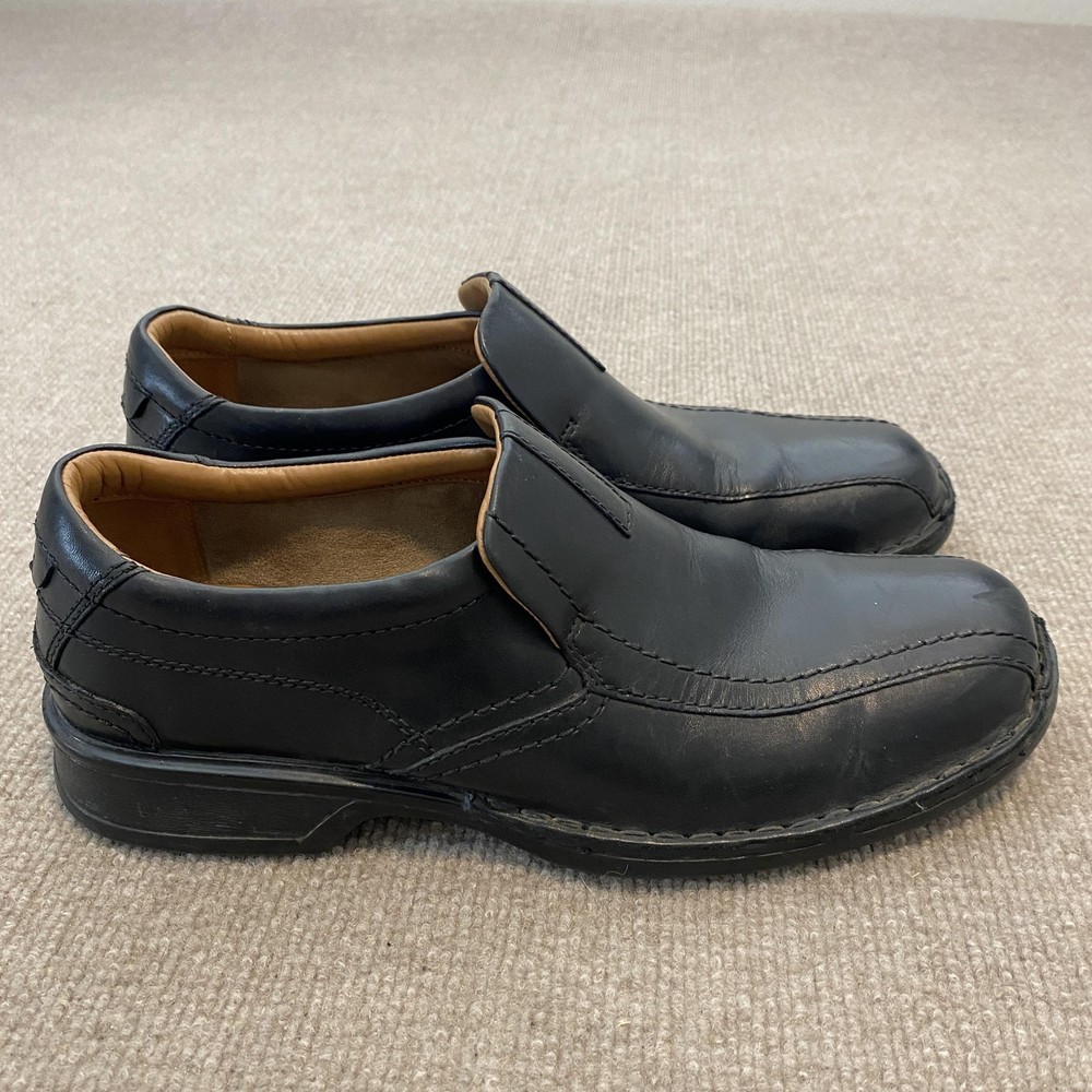 Clarks Collection Shoes Mens Size 9.5 Black Leather Slip On Casual Loafers