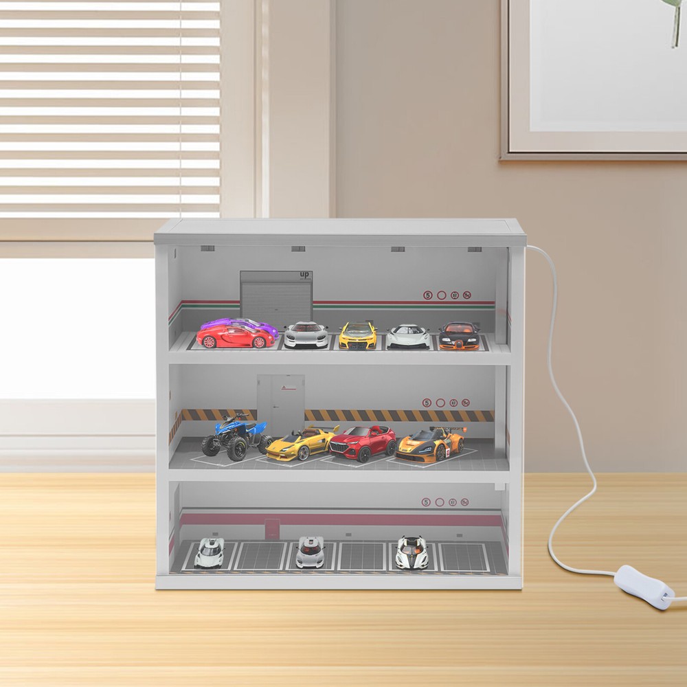 Diecast Model Car Display Case &LED Light For 1:64 3-Layer Model Display Cabinet