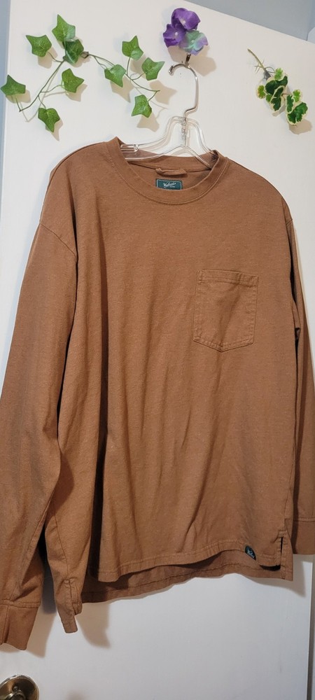 Woolrich Men's Medium Brown Soft Green Label Collection Long Sleeve Pocket Shirt