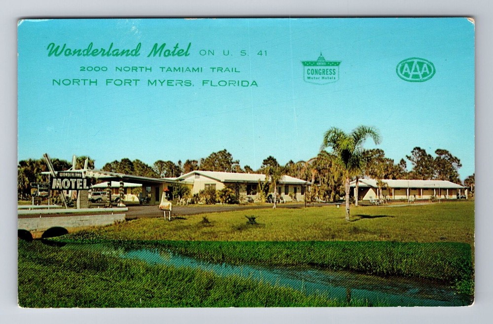North Ft Myers FL-Florida, Wonderland Motel, Advertising, Vintage Postcard