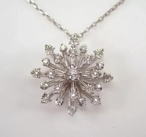 Lab Created Diamond 2Ct Round Snowflake Pendant 14K White Gold Plated 18 Chain