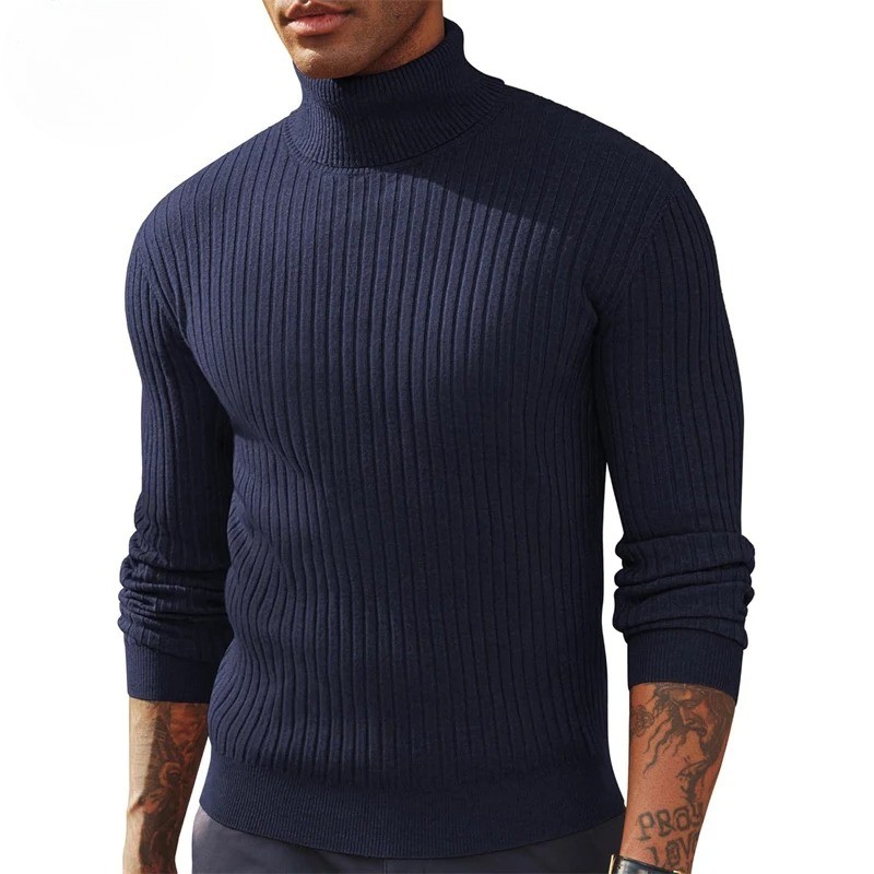 New Men's Slim Fit Long Sleeve Turtleneck Sweater Casual Ribbed Knitted Pullover