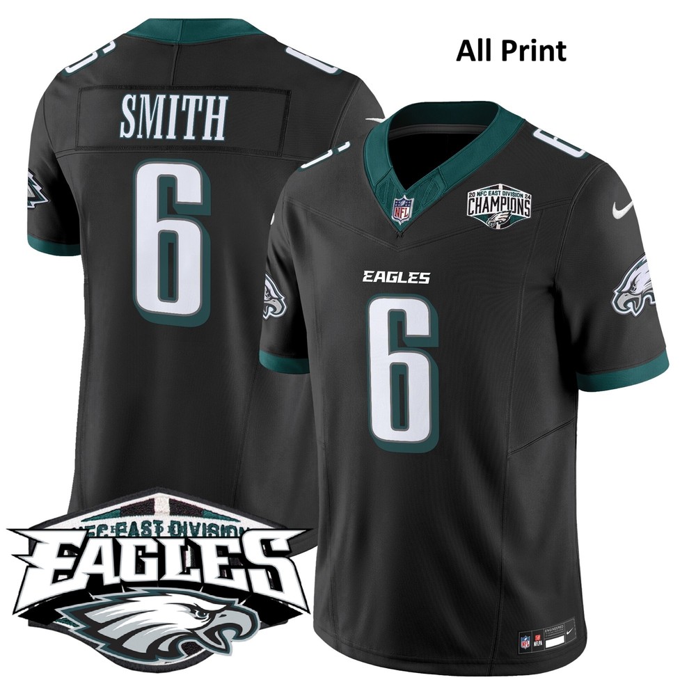 Eagles 2024 NFC East Division DeVonta Smith #6 Football Jersey with All Print Design