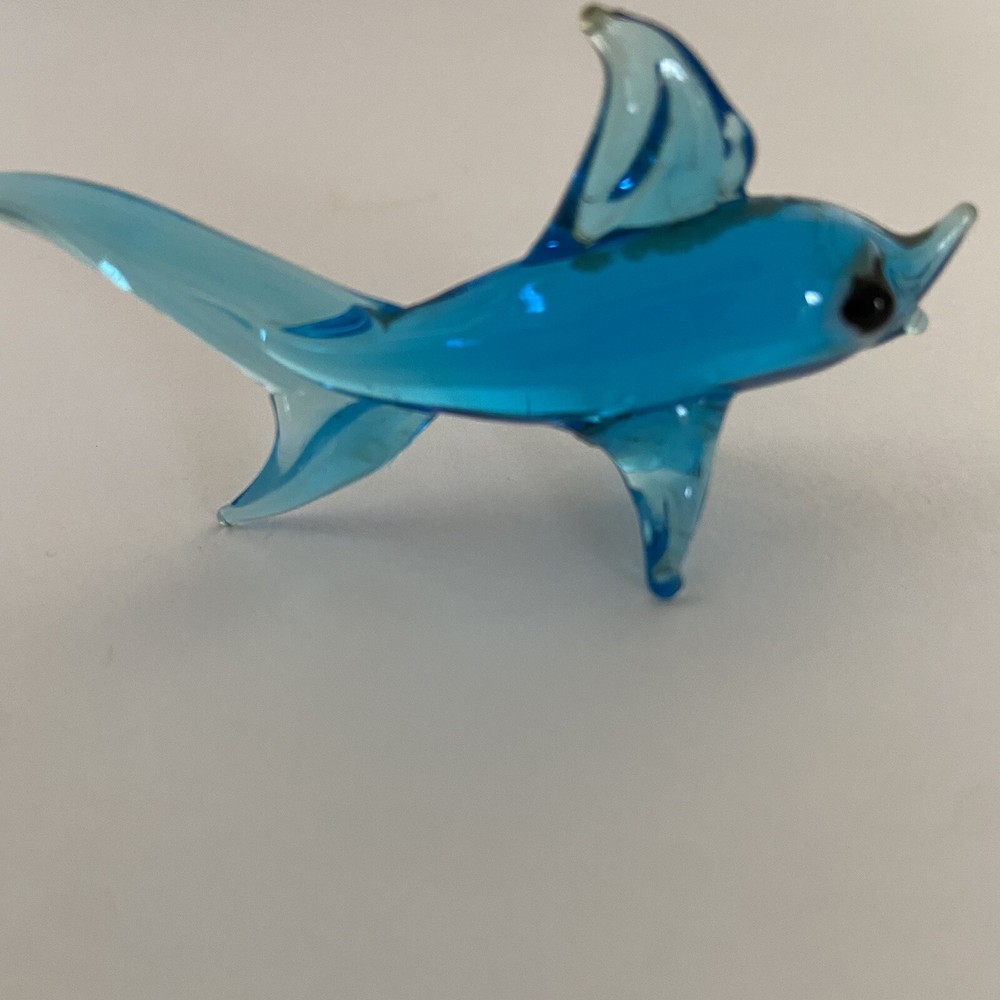 Hand BlownGlass Fish Dolphin Blue Figurine Vintage  Art