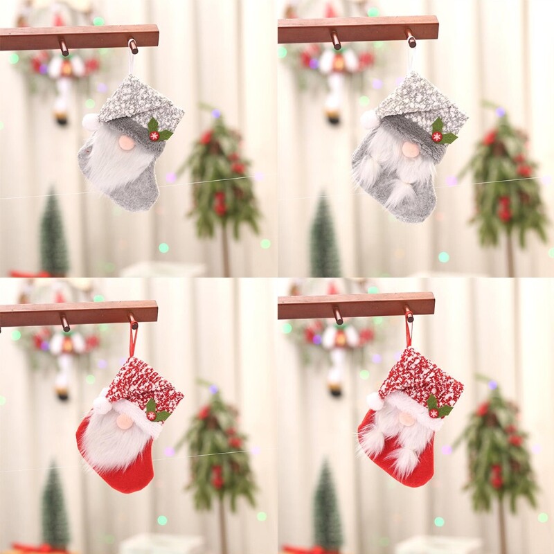 Christmas Stocking Plush Gnome Santa Xmas Hanging Stockings for Family Holiday