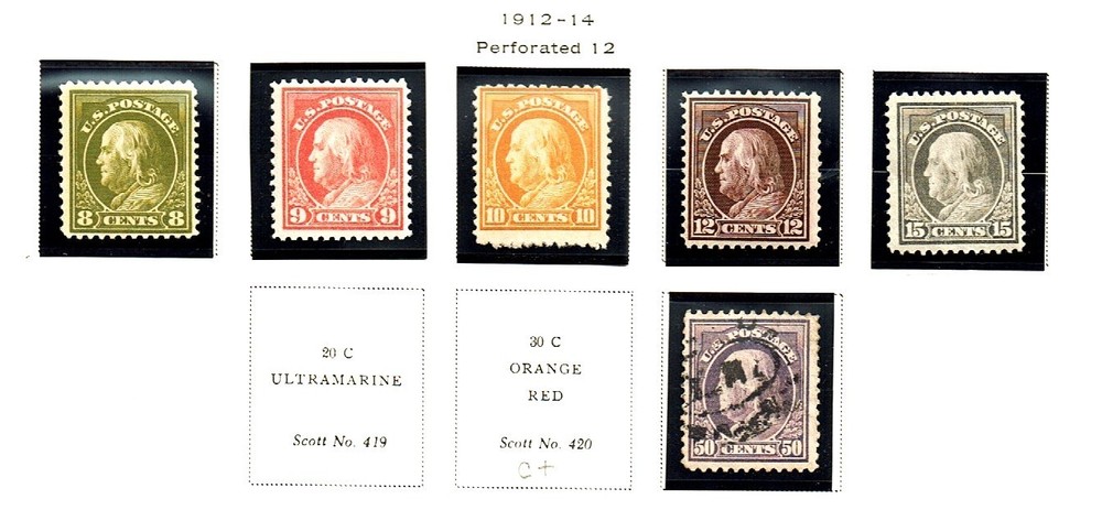1912-14  U.S. Reg FRANKLIN P/SET of 6   p.12 SL WKM  Sc#414- M/NH/OG/Used