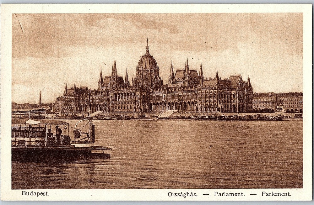 C1925 Postcard Parliament Building Budapest Danube River River Boat Hungary No27