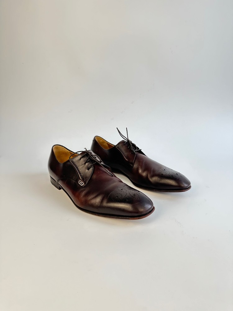ELEGANT GUCCI 225100 Dark Brown Leather Brogue Derby Shoes Men's 8.5UK 9.5US