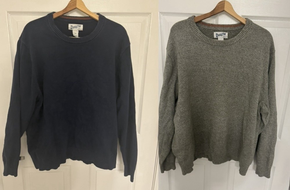 2 Duluth Trading Co Mens Crewneck Sweaters 2XL Navy & Gray/Green Cotton Blend