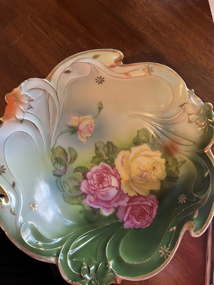 Bavarian Vintage Hand Painted Porcelain Bowl Roses W/ Gold Trim