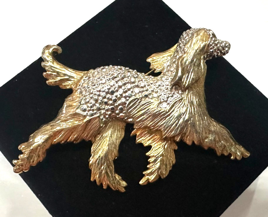Vtg Costume Green Eyed Dog Gold Tone Brooch Jewelry Lot H