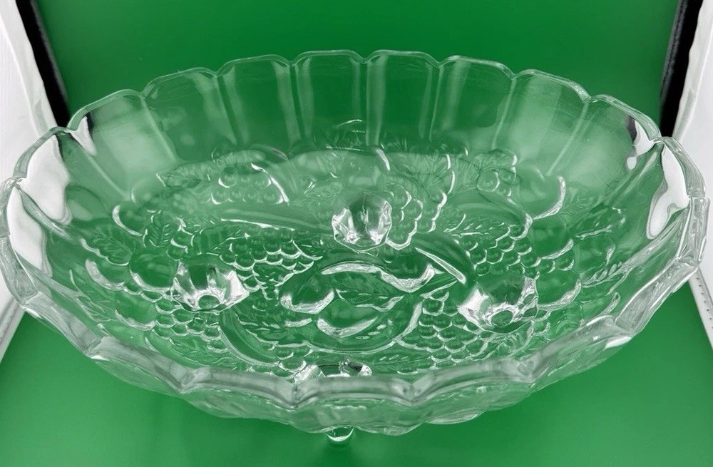 Vintage Indiana Glass Clear Footed Oval Scalloped Fruit Bowl 12