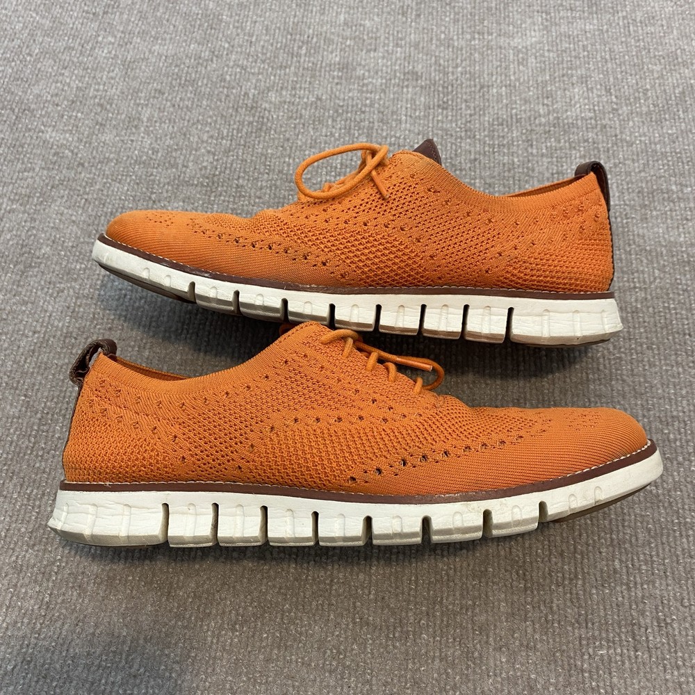 Cole Haan Zerogrand Shoes Mens Size 9 Orange Knit Wingtip Casual Sneakers