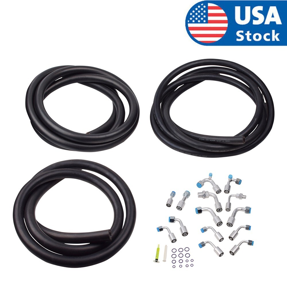 A/C Air Conditioning Ext Length Hoses & Fittings & O-rings Kit Universal