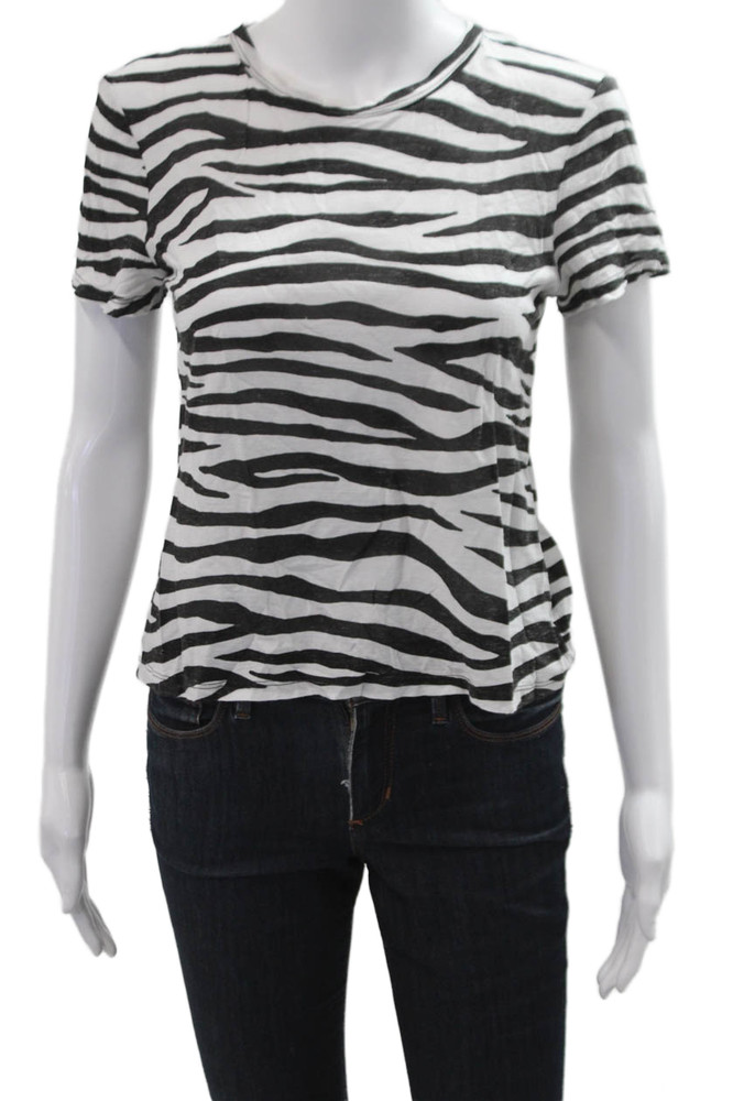 ALC Womens Basic Animal Print Cotton Crew Neck T-Shirt Short Sleeve Size SFree Shipping in US $100+ Orders | $6.95 Orders Below