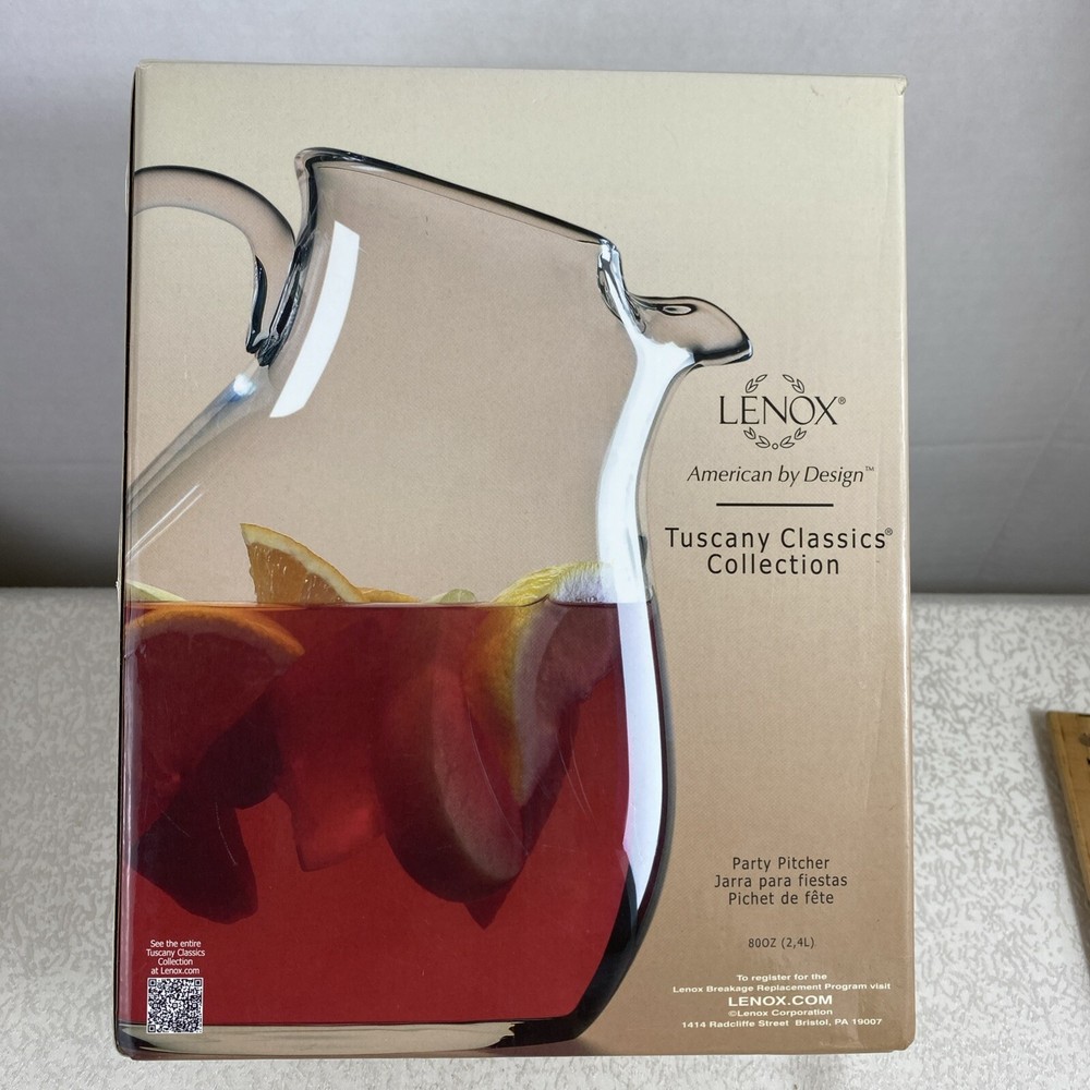Lenox Tuscany Classic 2.4L Glass Pitcher Party Size Open Box
