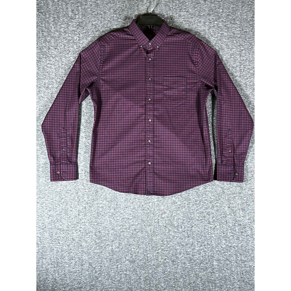 UNTUCKit Mens Slim Fit Gingham Button Down Shirt Burgundy Navy Large Stretch