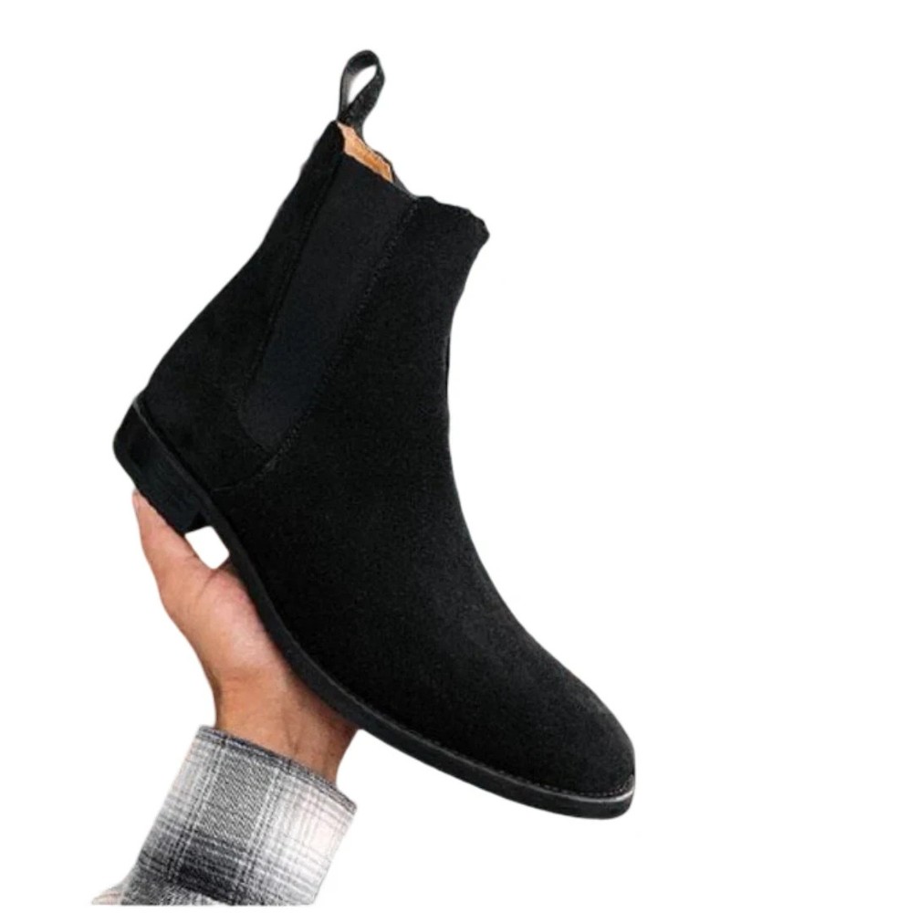 Handmade Black Genuine Leather Suede Chelsea Formal Classic Ankle Boots For Men