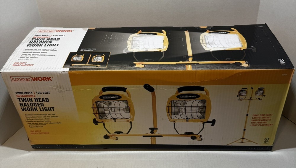 LUMINAR WORK Twin Lamp 1000 Watt Halogen Shop Light - New