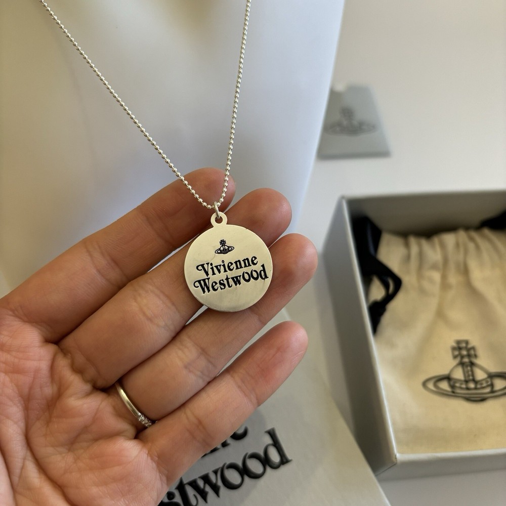 Vivienne Westwood Round Logo Dog Tag Necklace With Box