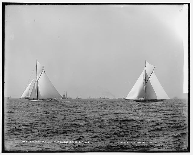 Columbia,Shamrock I,start,yachts,America's Cup Races,boats,ships,regattas,1899
