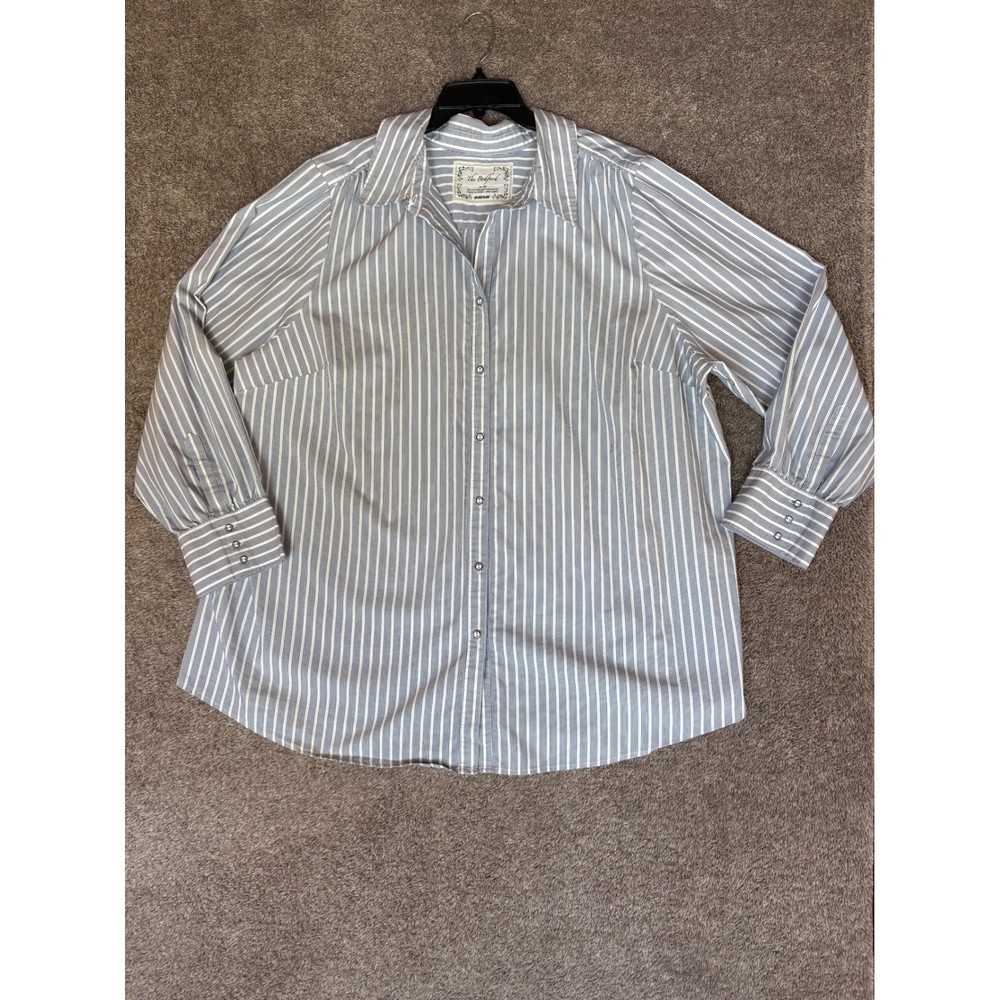 The Bedford Avenue Striped Button Down Shirt Women's 26 28 Plus Size Long Sleeve