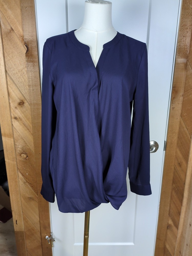 Ann Taylor Women's M Navy Long Sleeve Tunic Top with V-Neckline