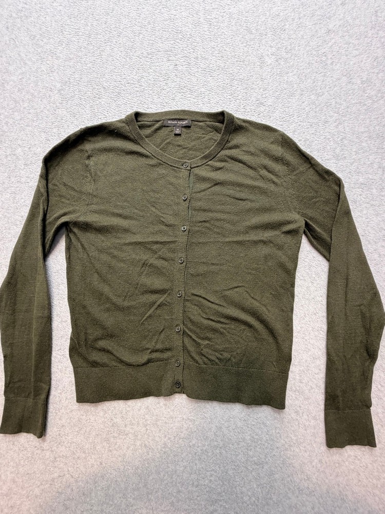 Banana Republic Womens Cardigan M Olive Green Crewneck Button Front Cashmere